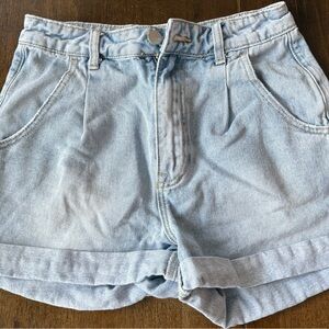Blue Jean Shorts with Cuffed Hem and Relaxed Fit